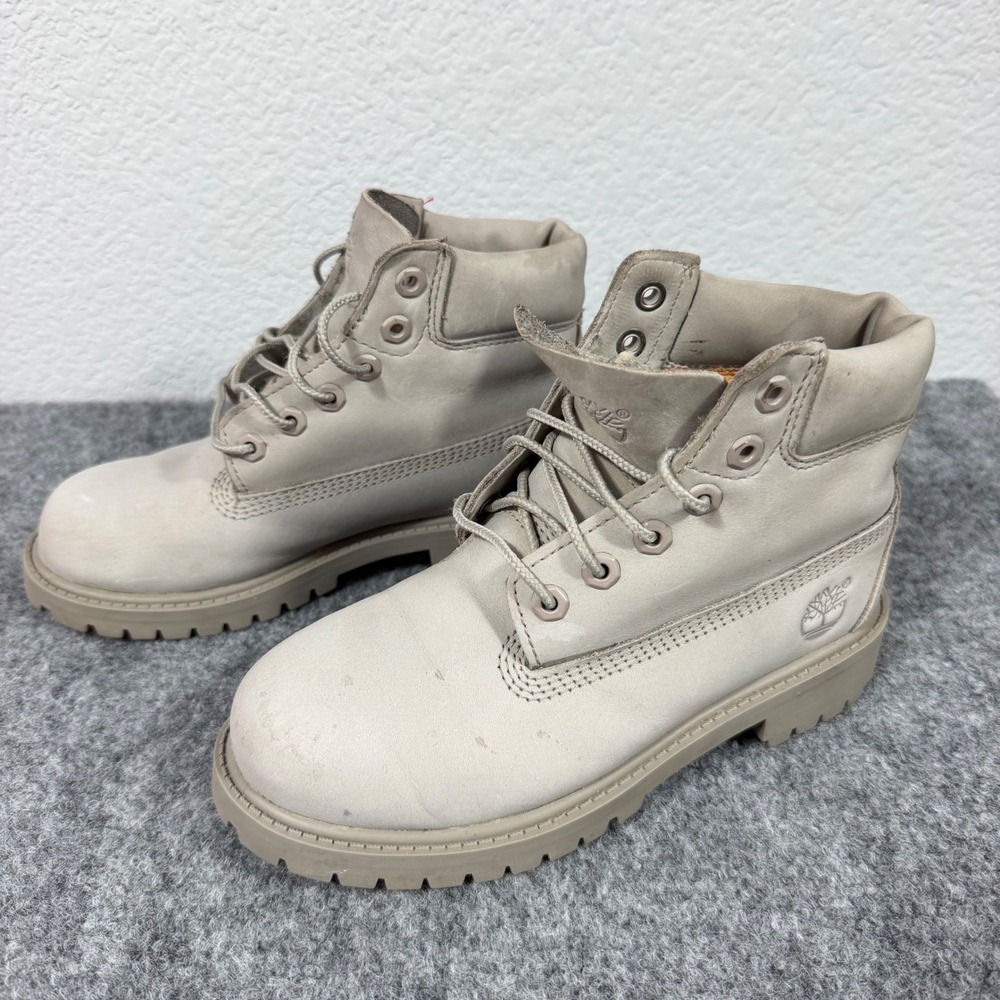 Timberland 6 Inch Premium Boot Kids Size 1 Medium Beige Leather GUC